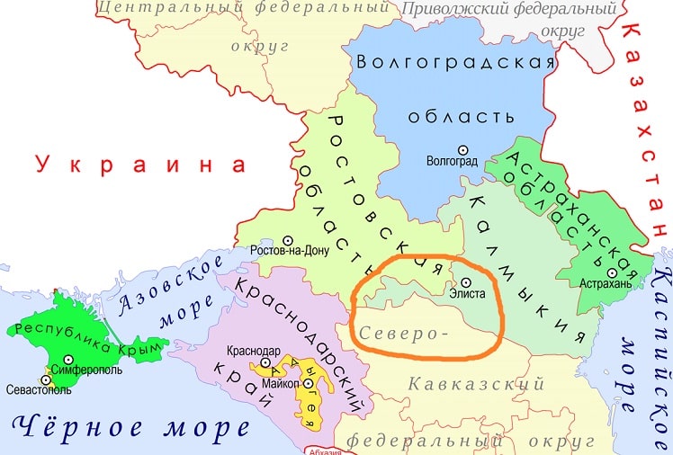 Кумо-Манычская впадина на карте Южного Федерального округа России Кумо-Манычская впадина на карте