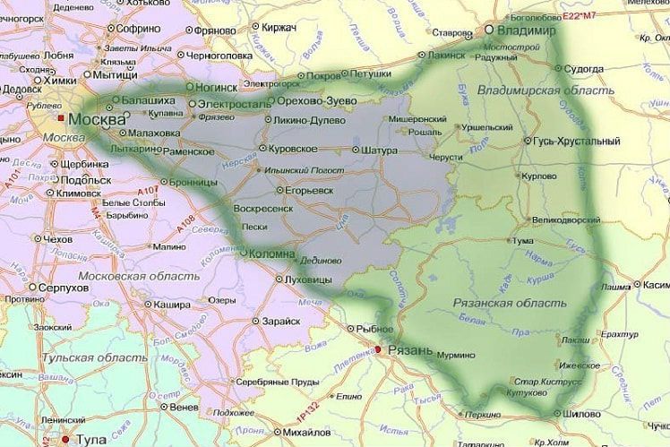 Мещёрская низменность на карте России Мещёрская низменность на карте