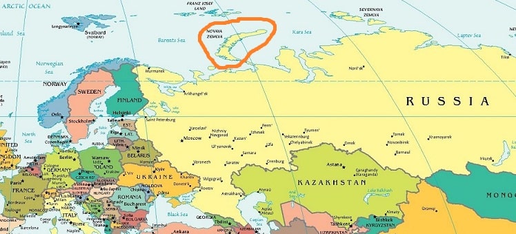 Архипелаг Новая Земля на карте