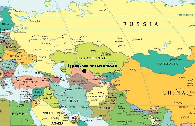 Туранская низменность на карте